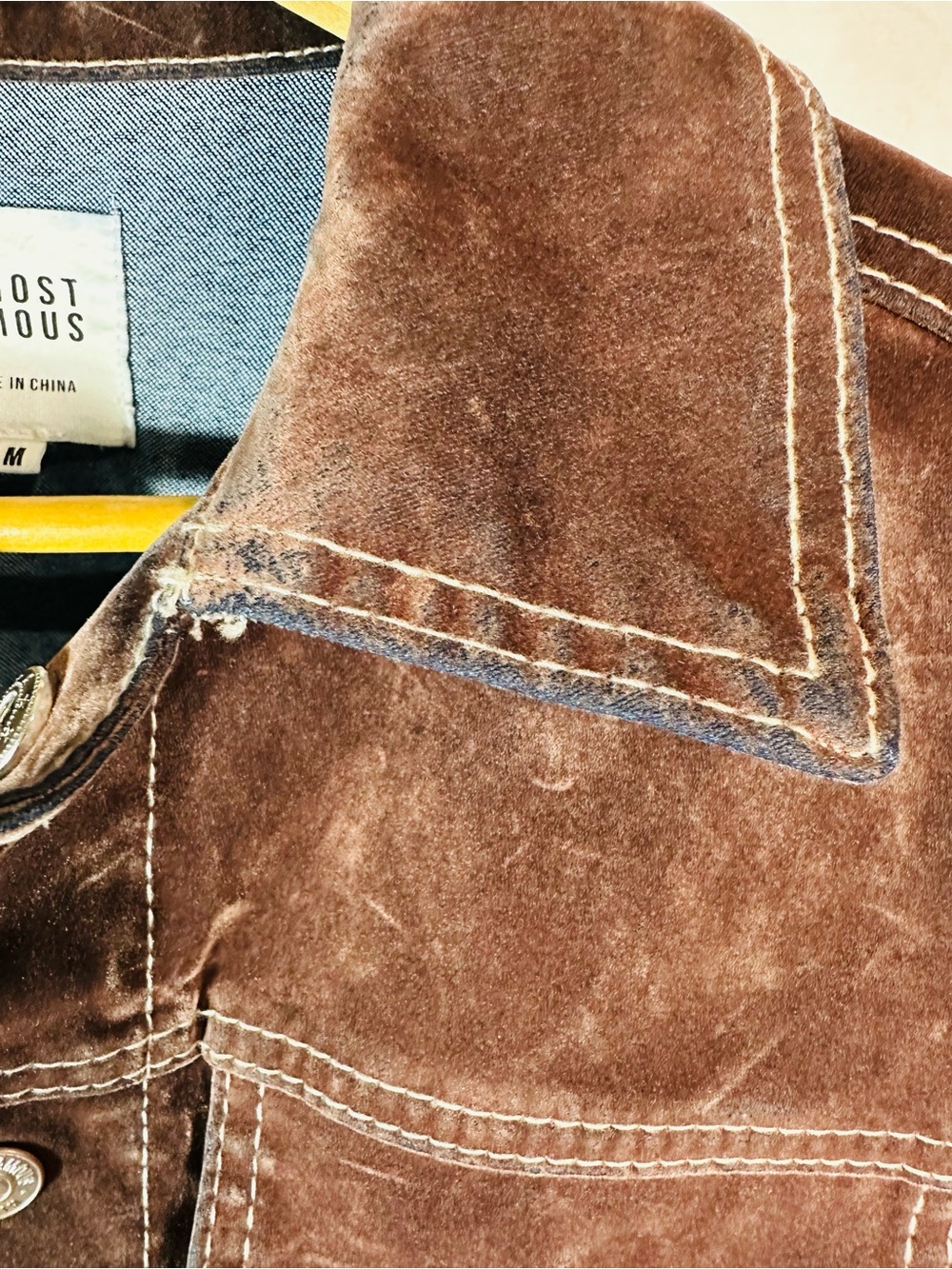 Almost Famous Brown Cropped Velvet Jean Jacket - Picture 7 of 12